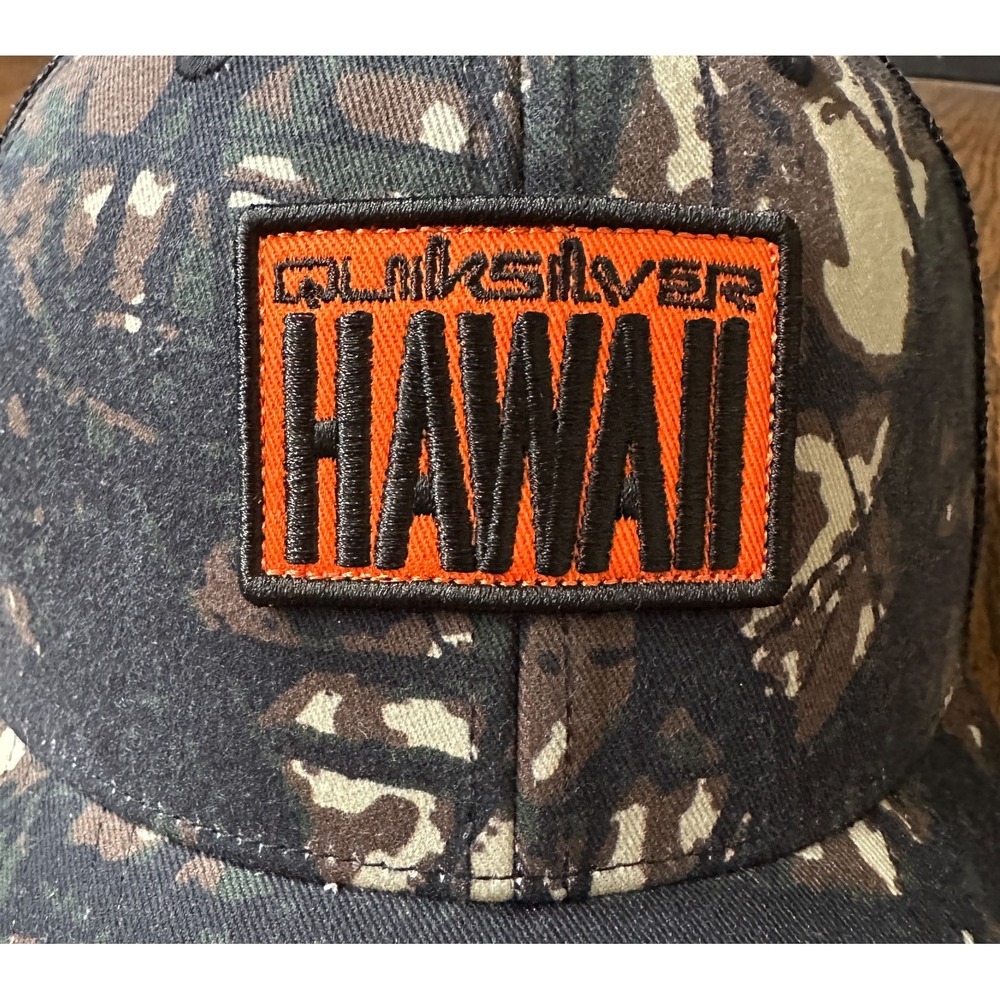 Quiksilver Hawaii Camo Logo Snapback Trucker Hat Mens Mesh Surf Cap Black Orange - Picture 3 of 8